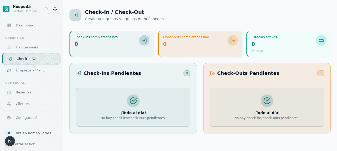 Check-In / Check-Out — captura de pantalla