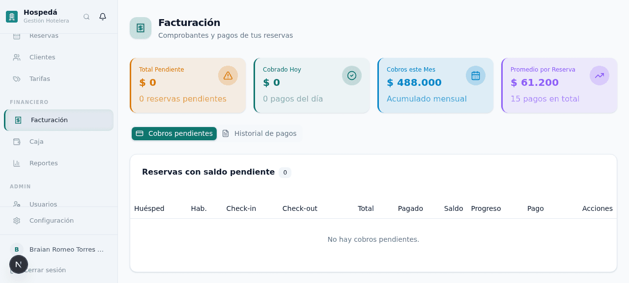 Facturación — captura de pantalla